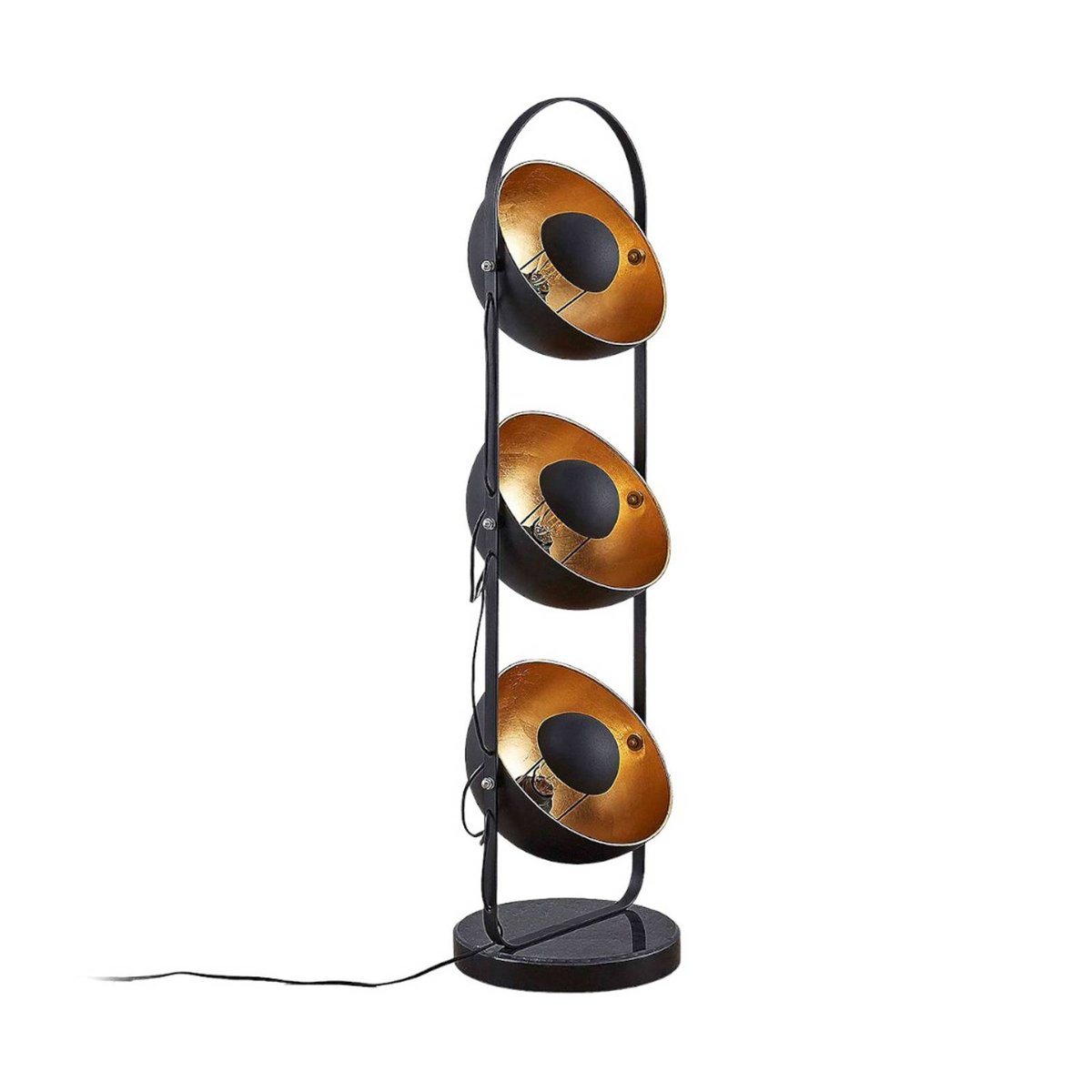 Lampadaire en métal moderne, Muriel noir, or, LINDBY