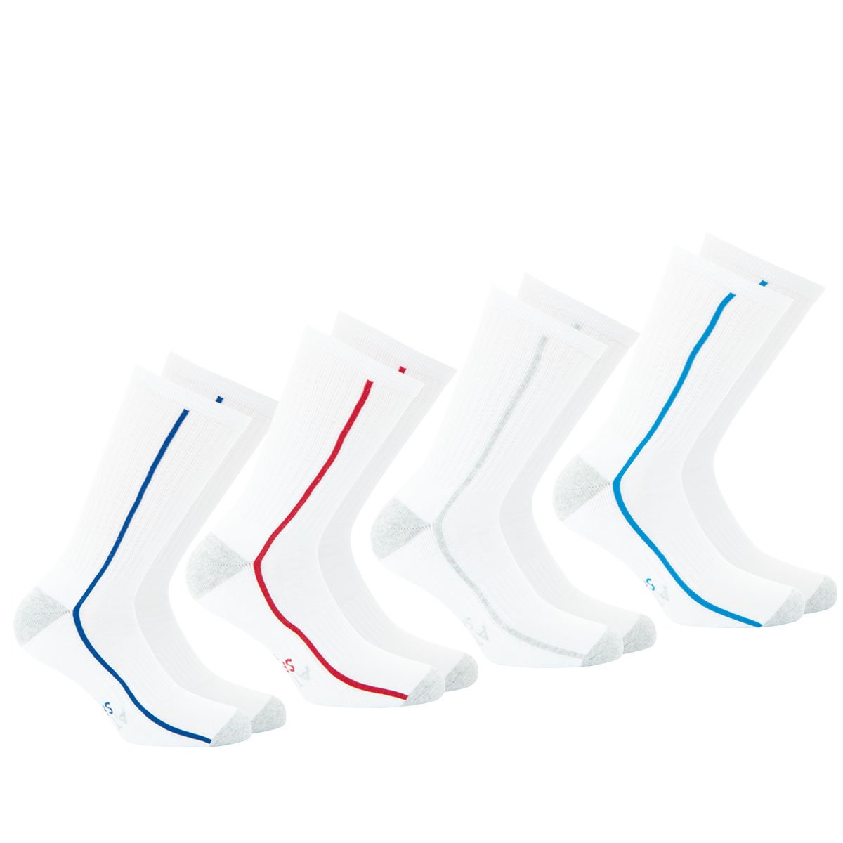 Chaussettes de sport mi-hautes, lot de 4 paires blanc liseré couleur, ATHENA