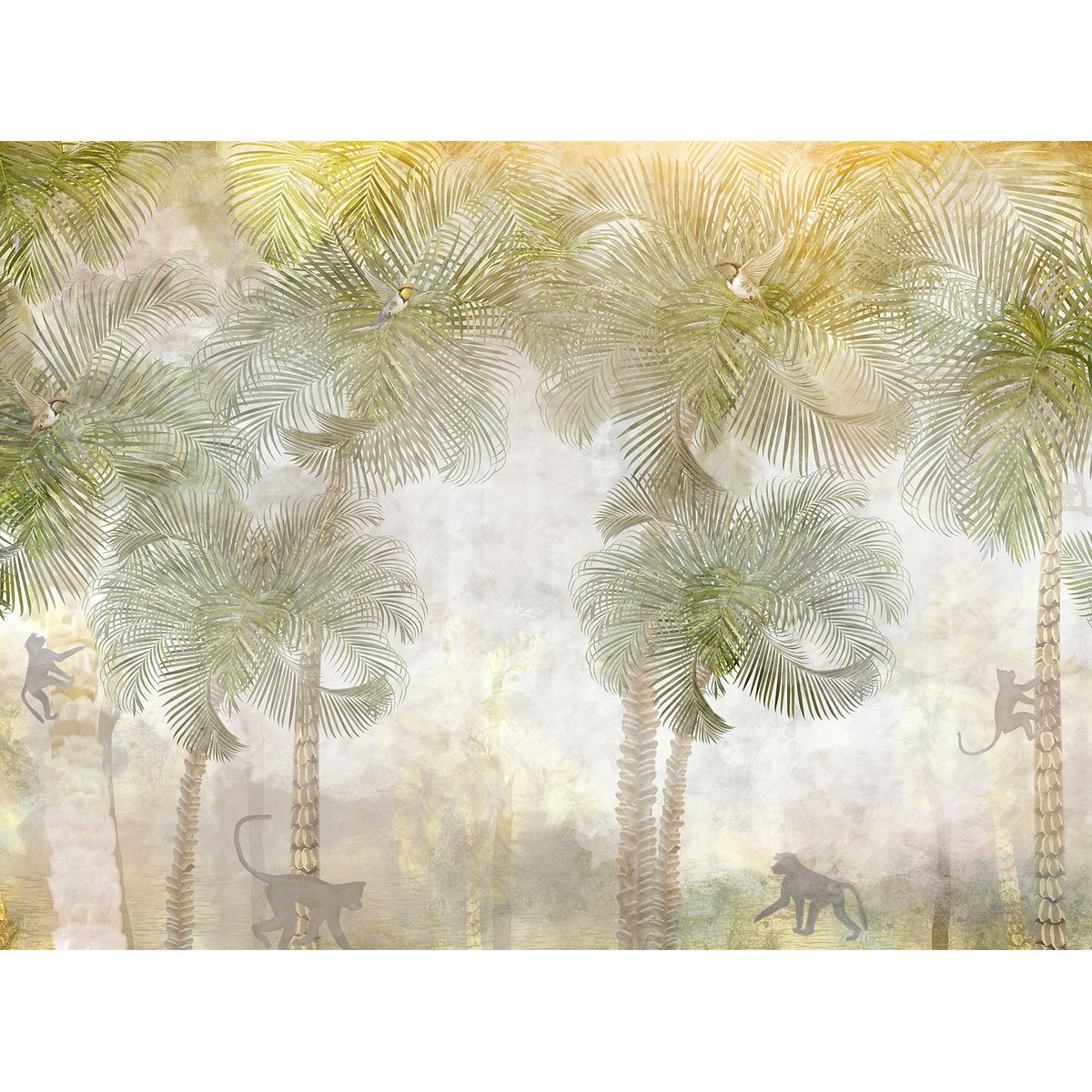 Papier peint panoramique singes et tropiques intissé, HEXOA
