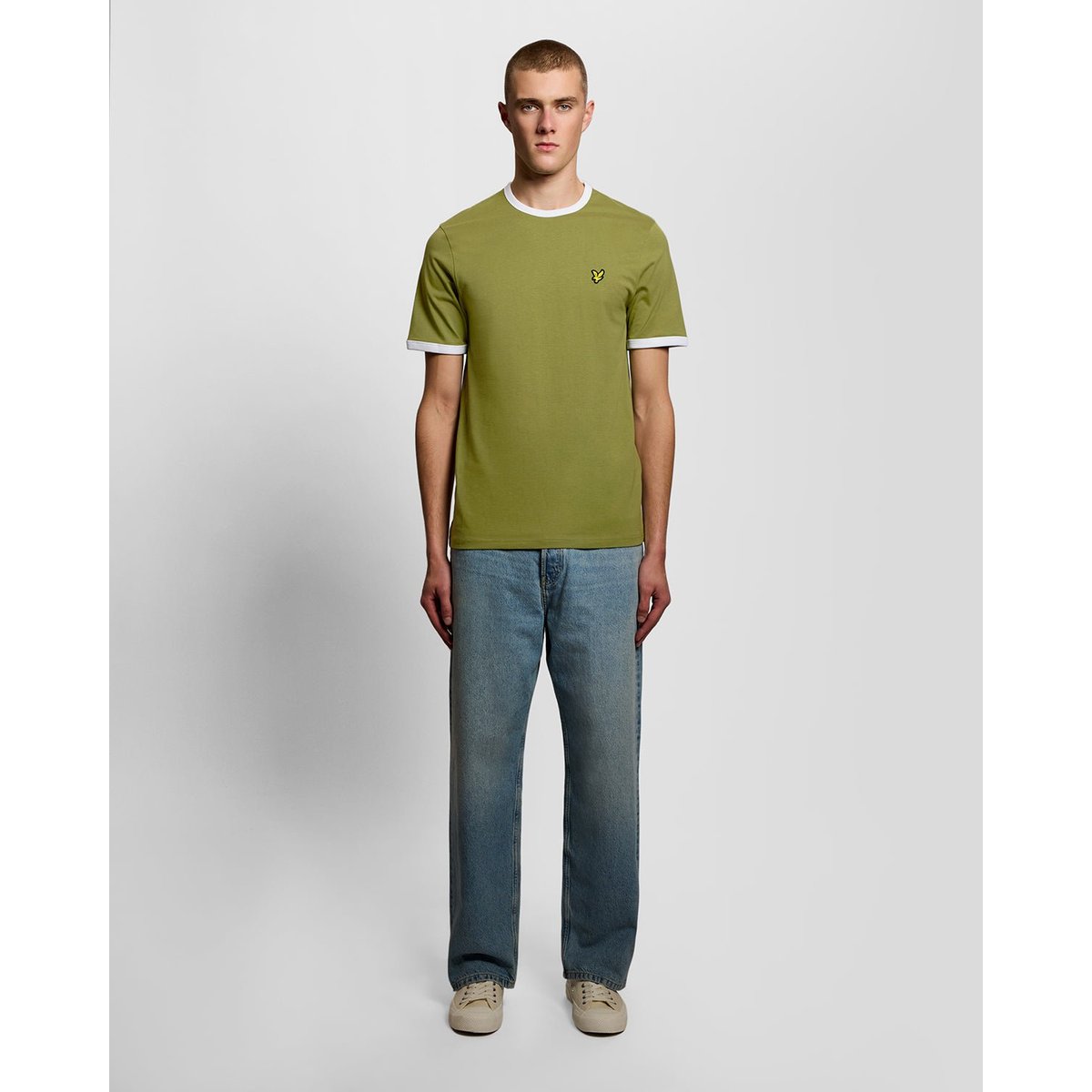 T-shirt ringer en coton col rond vert arbuste/ blanc, LYLE & SCOTT