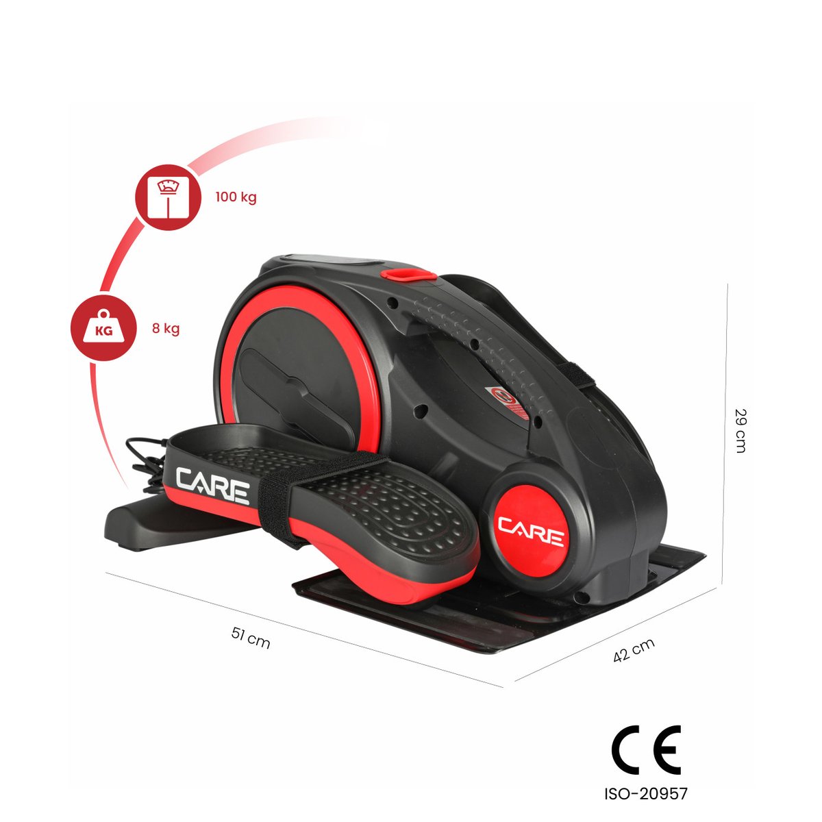Mini elliptique ELLIPTER - CARE - Motorisé rouge, CARE FITNESS