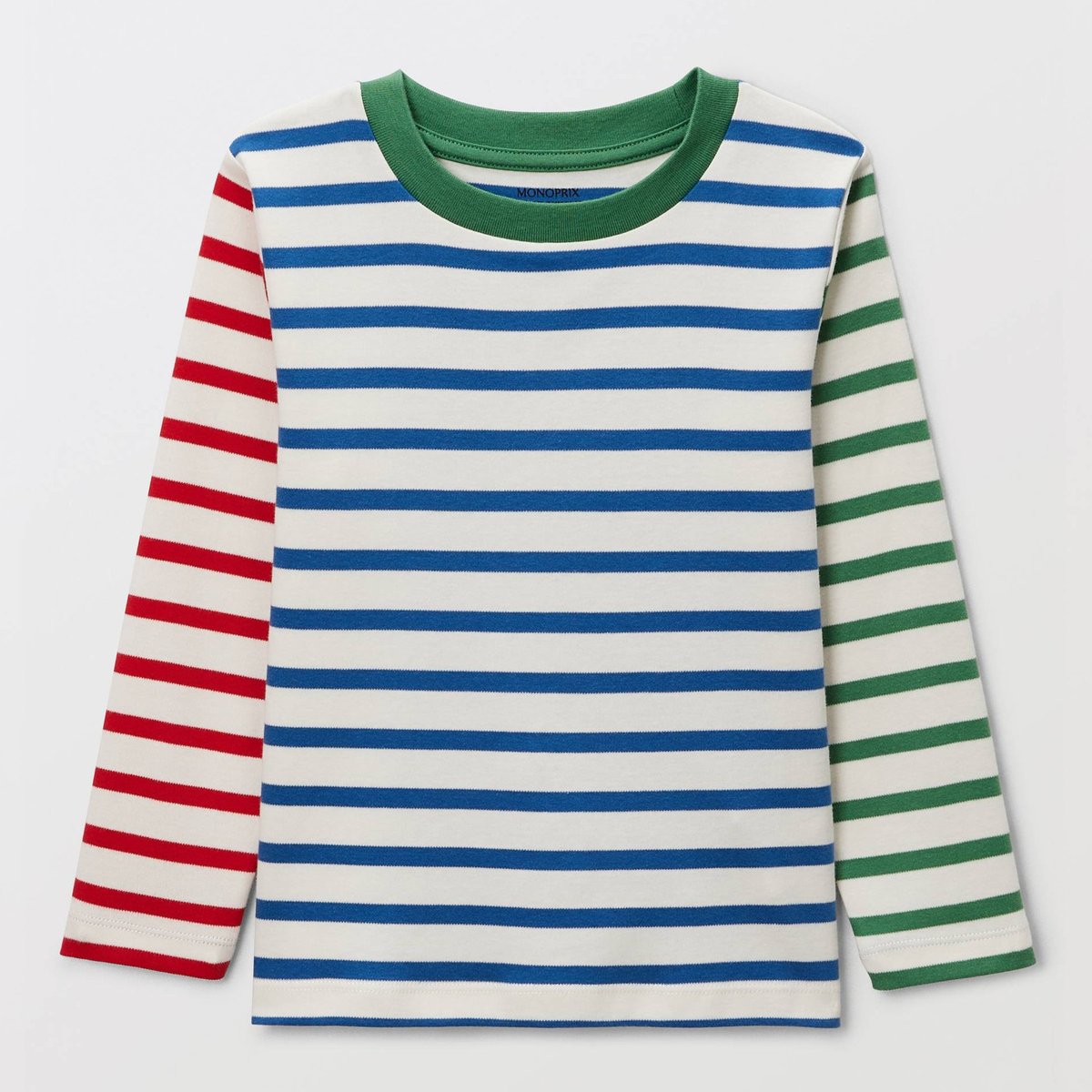 T-shirt manches longues imprimé en coton BIO GOTS porcelaine, MONOPRIX