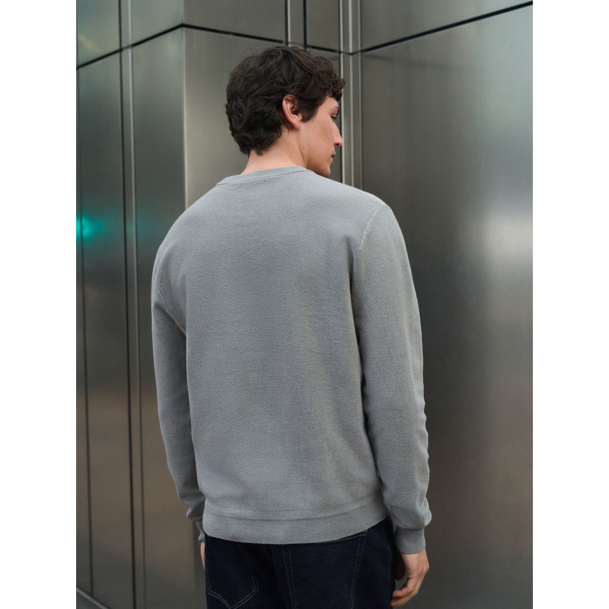 Pull standard ras du cou texturé/semi-épais gris, NEXT