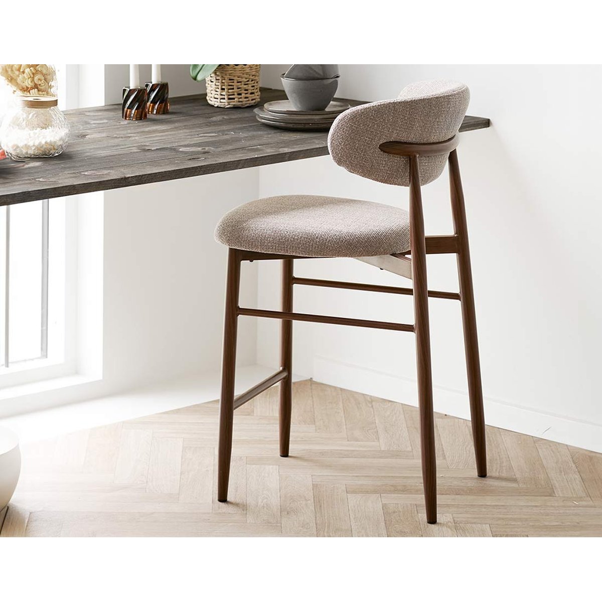 Lot de 2 tabourets en tissu texturé, EDDIE marron / beige, BEST MOBILIER