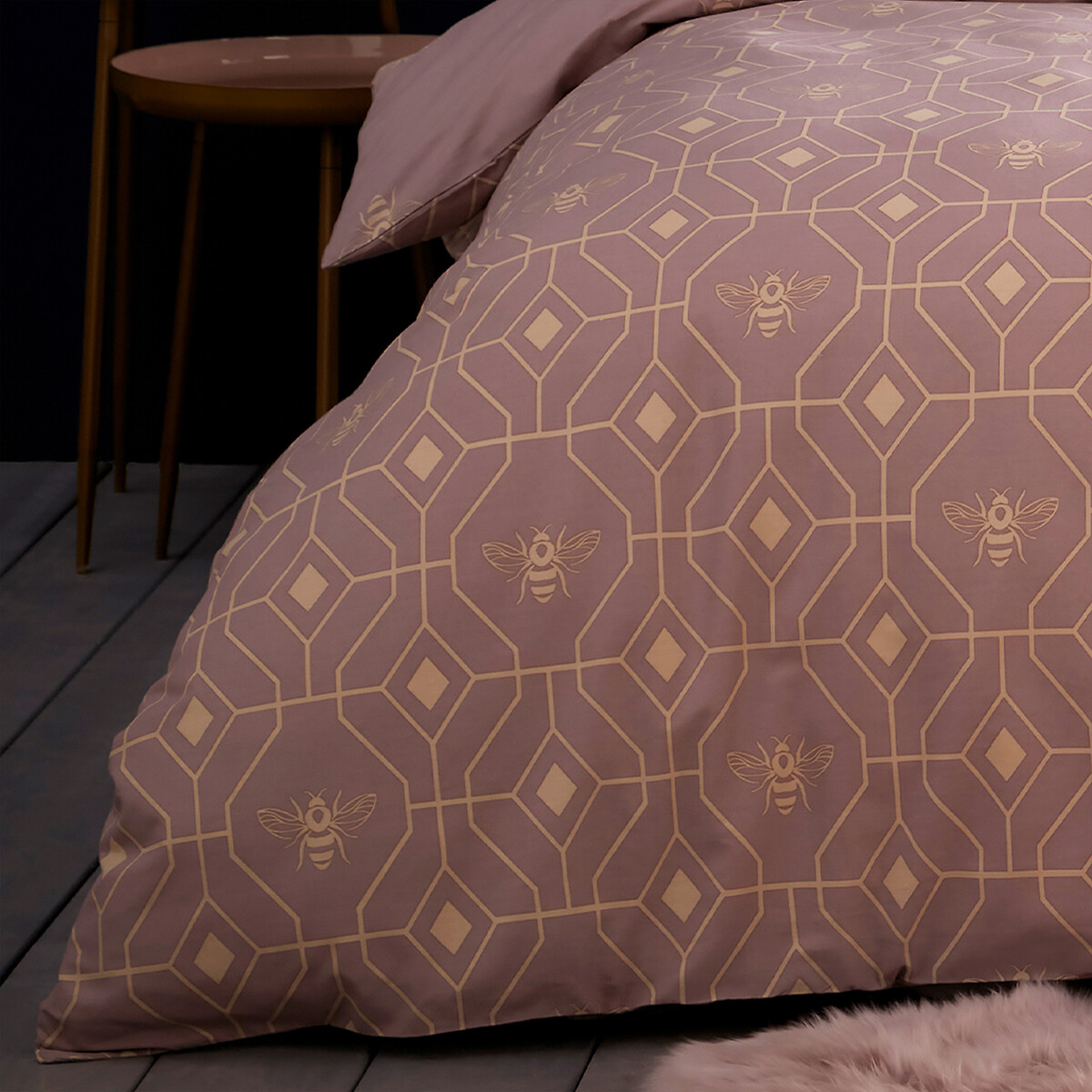 Bee Deco Cotton Mix Duvet Cover and Pillowcase Set blush pink, FURN.