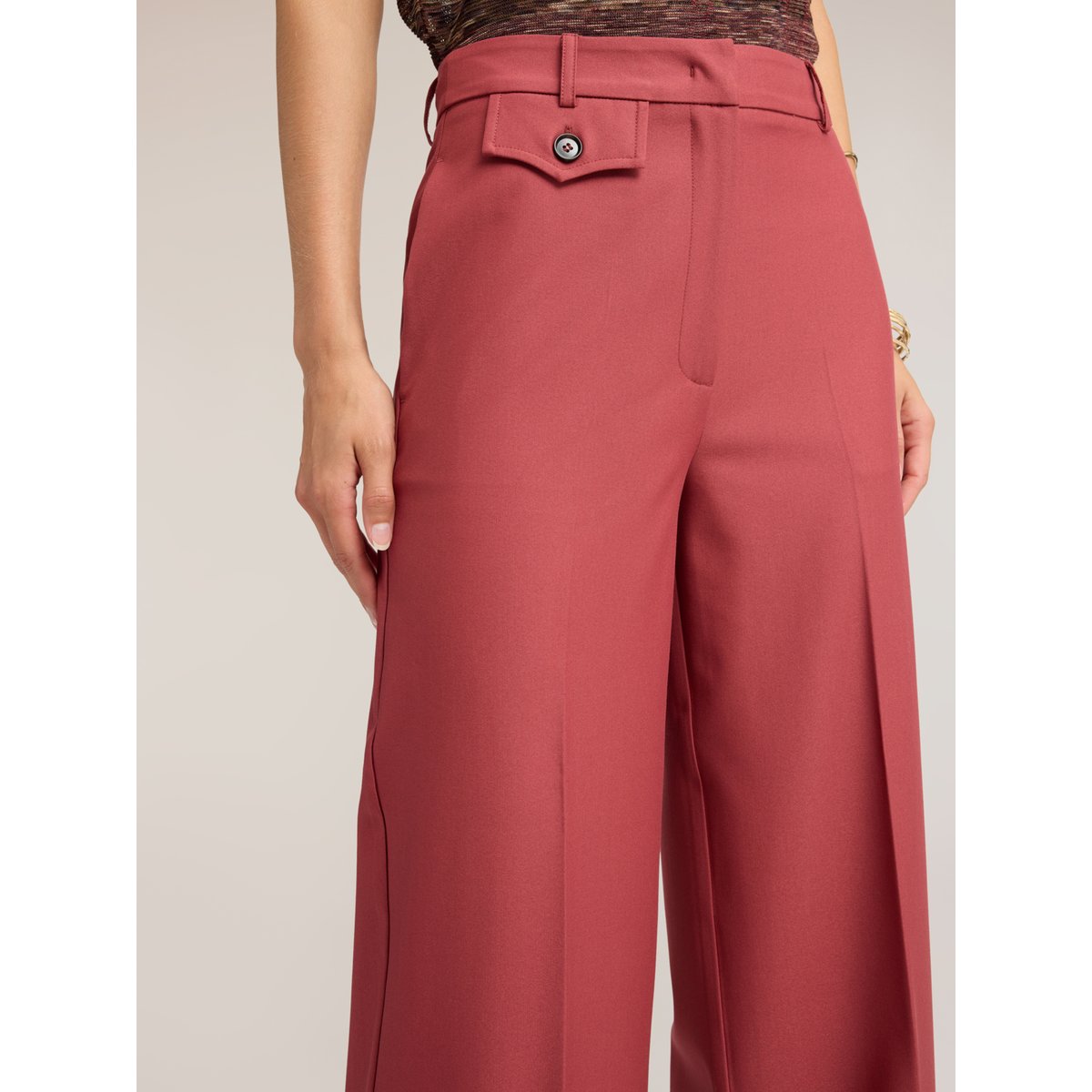 Pantalon palazzo à pli marqué rouge, MOTIVI