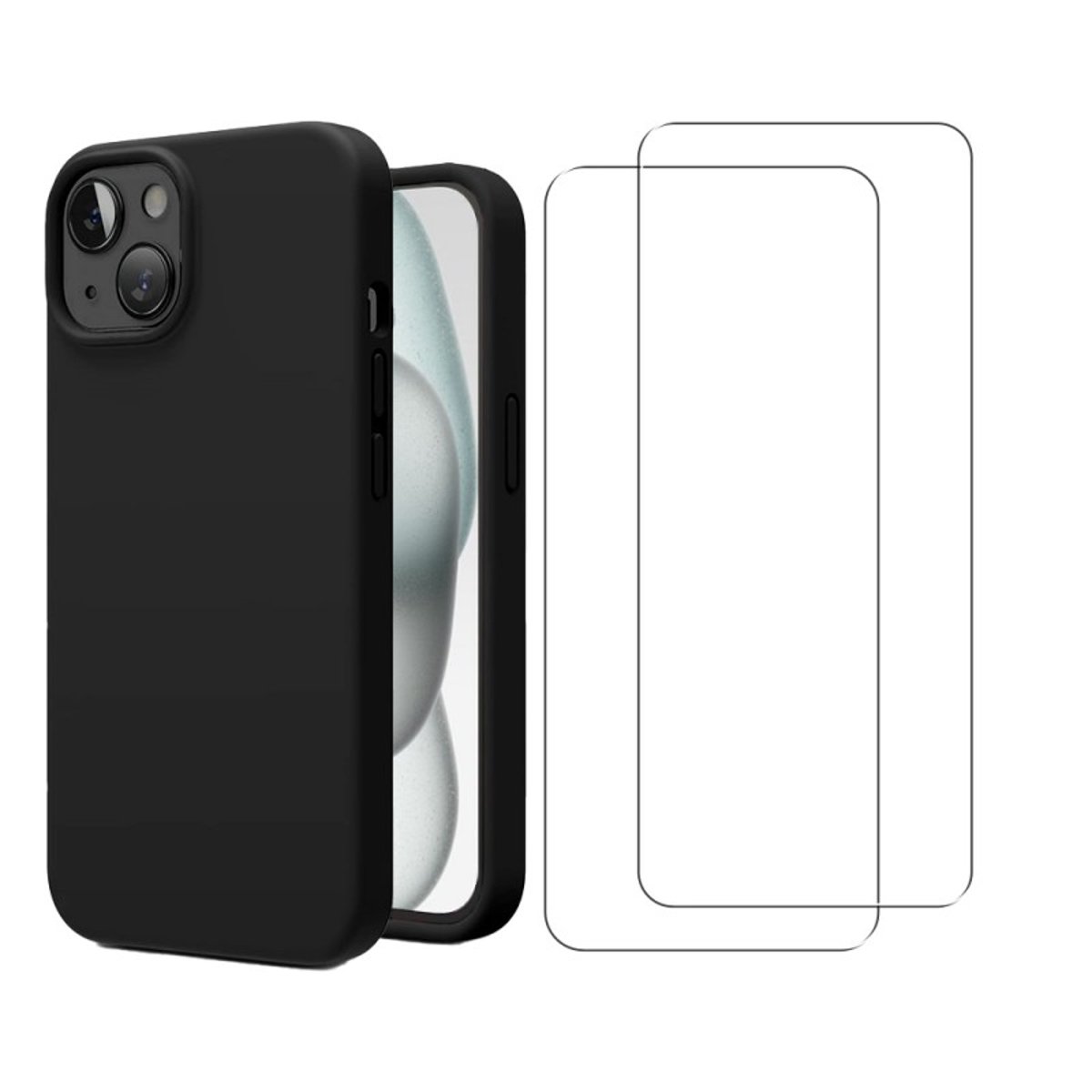Coque iPhone 15 antichoc + 2 vitres noir, EVETANE