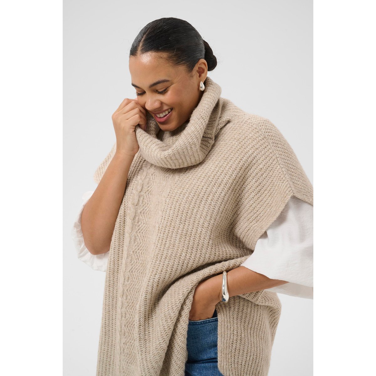Poncho beige feather gray melange, KAFFE CURVE