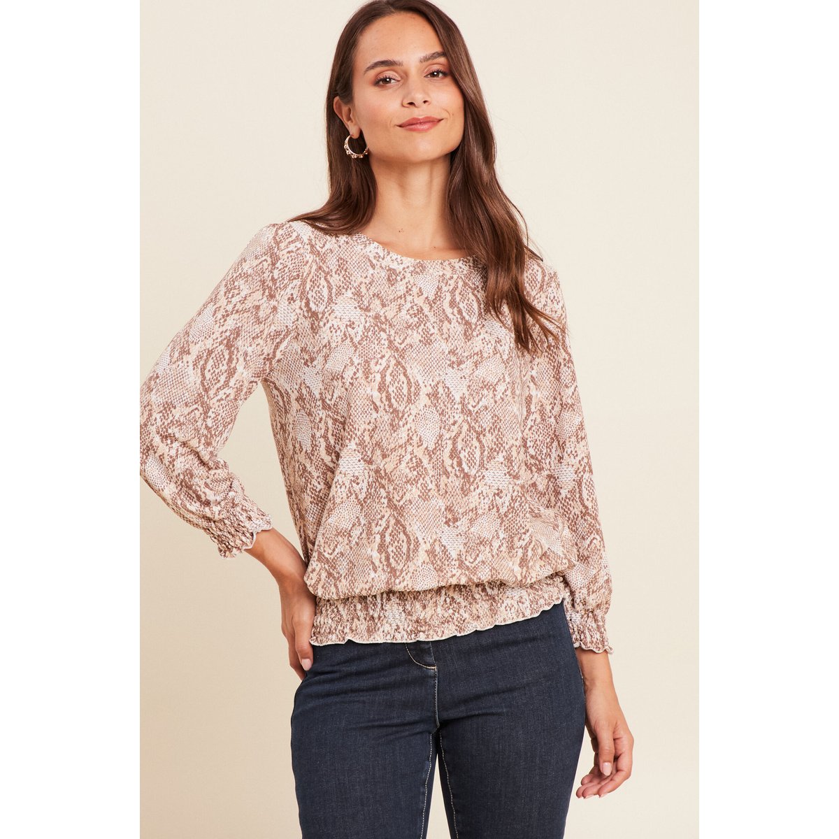 T-shirt col rond manches 3/4 beige, BREAL