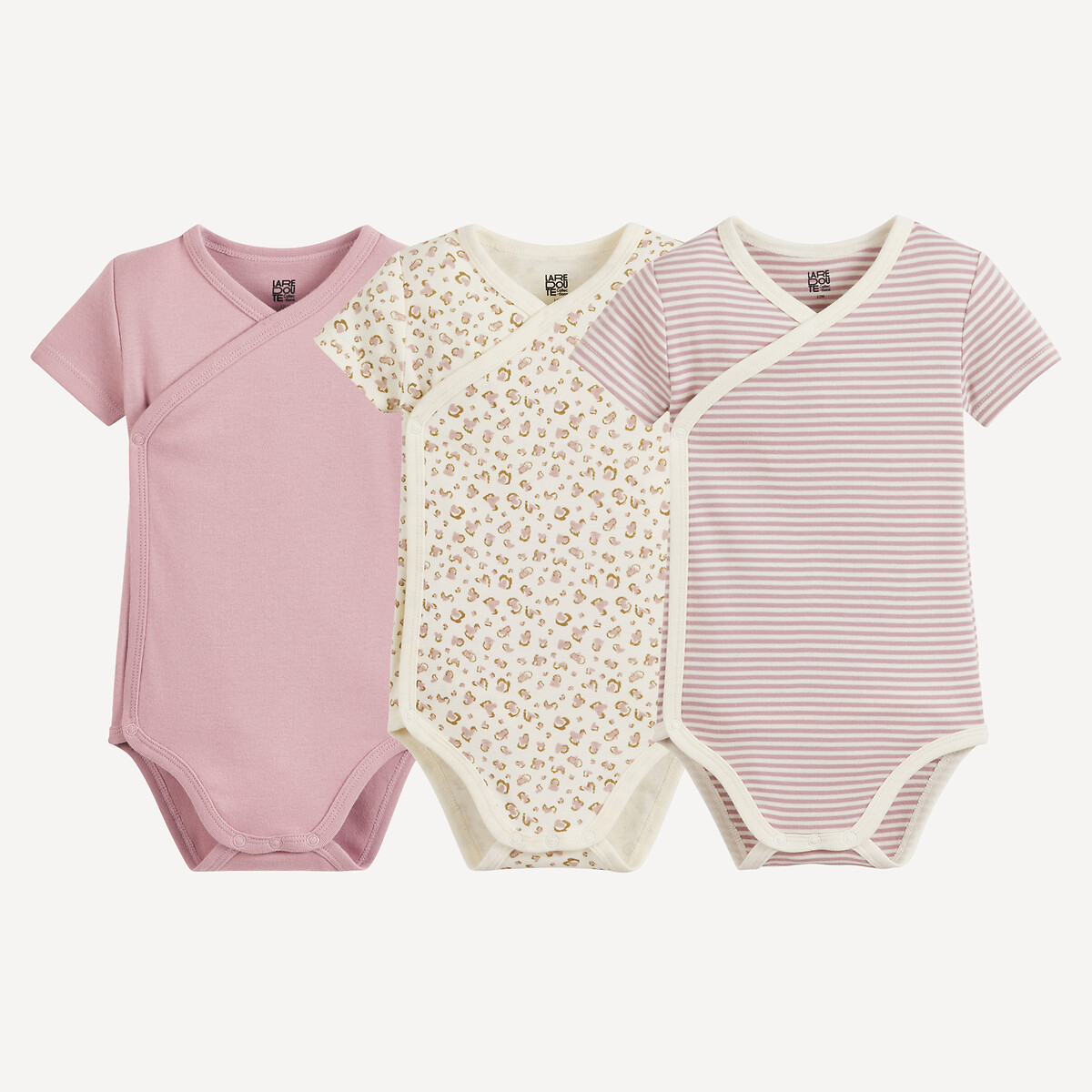 Set van 3 gekruiste rompertjes met korte mouwen gemengd, LA REDOUTE COLLECTIONS