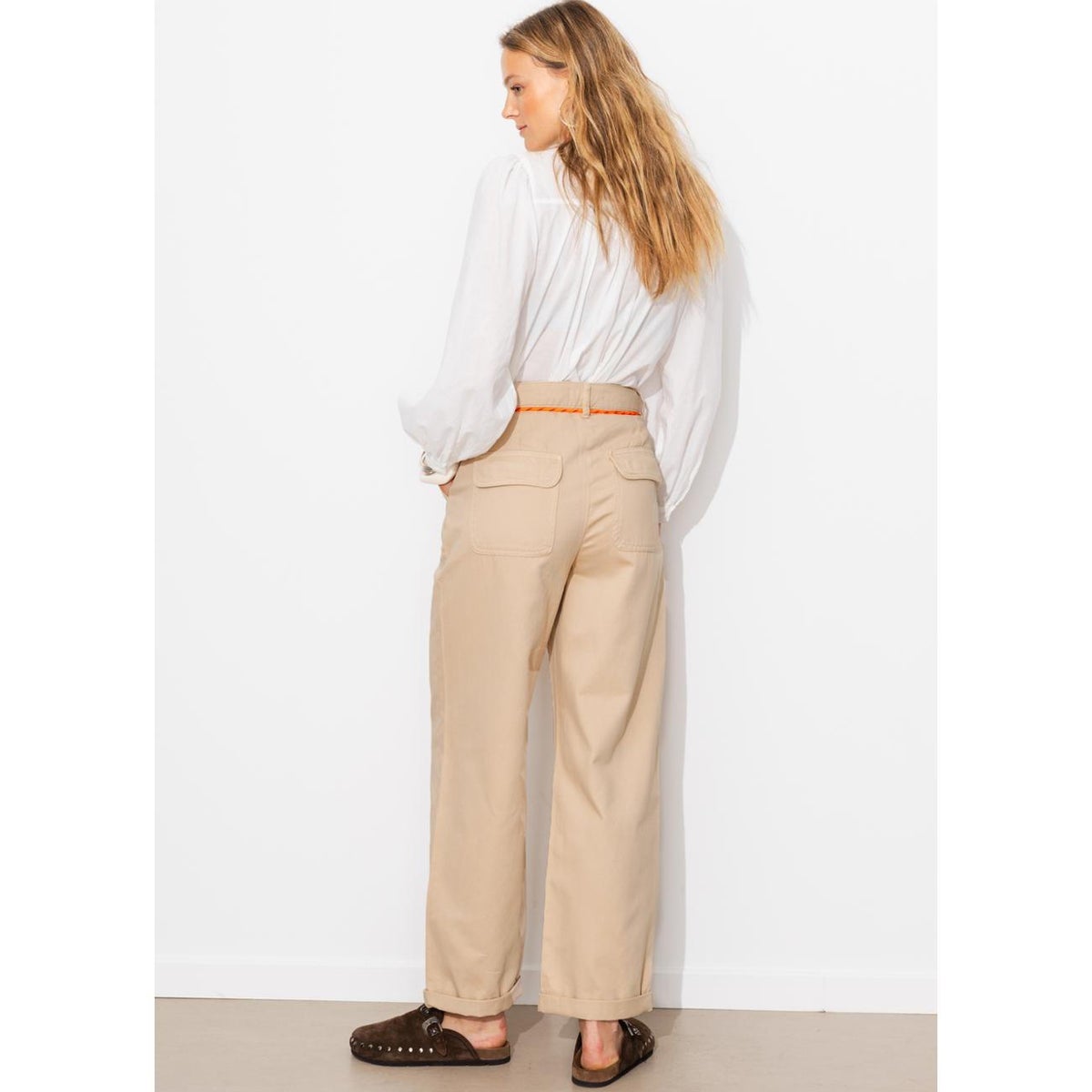 Pantalon chino taille haute ecru, PROMOD