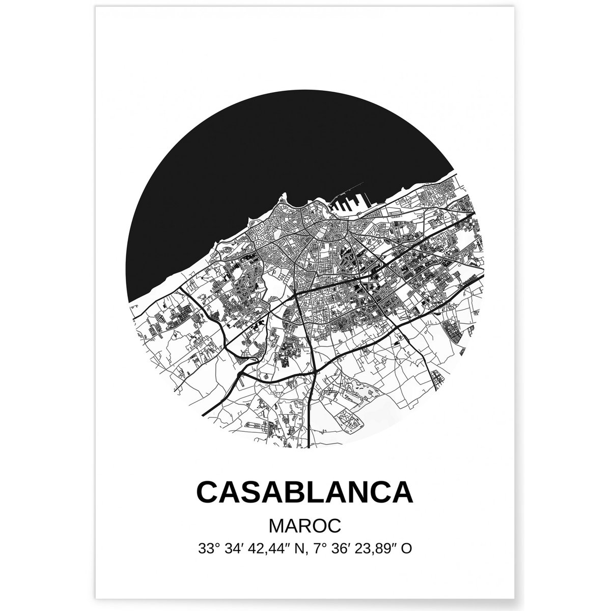 Affiche Carte Casablanca blanc, L'AFFICHERIE