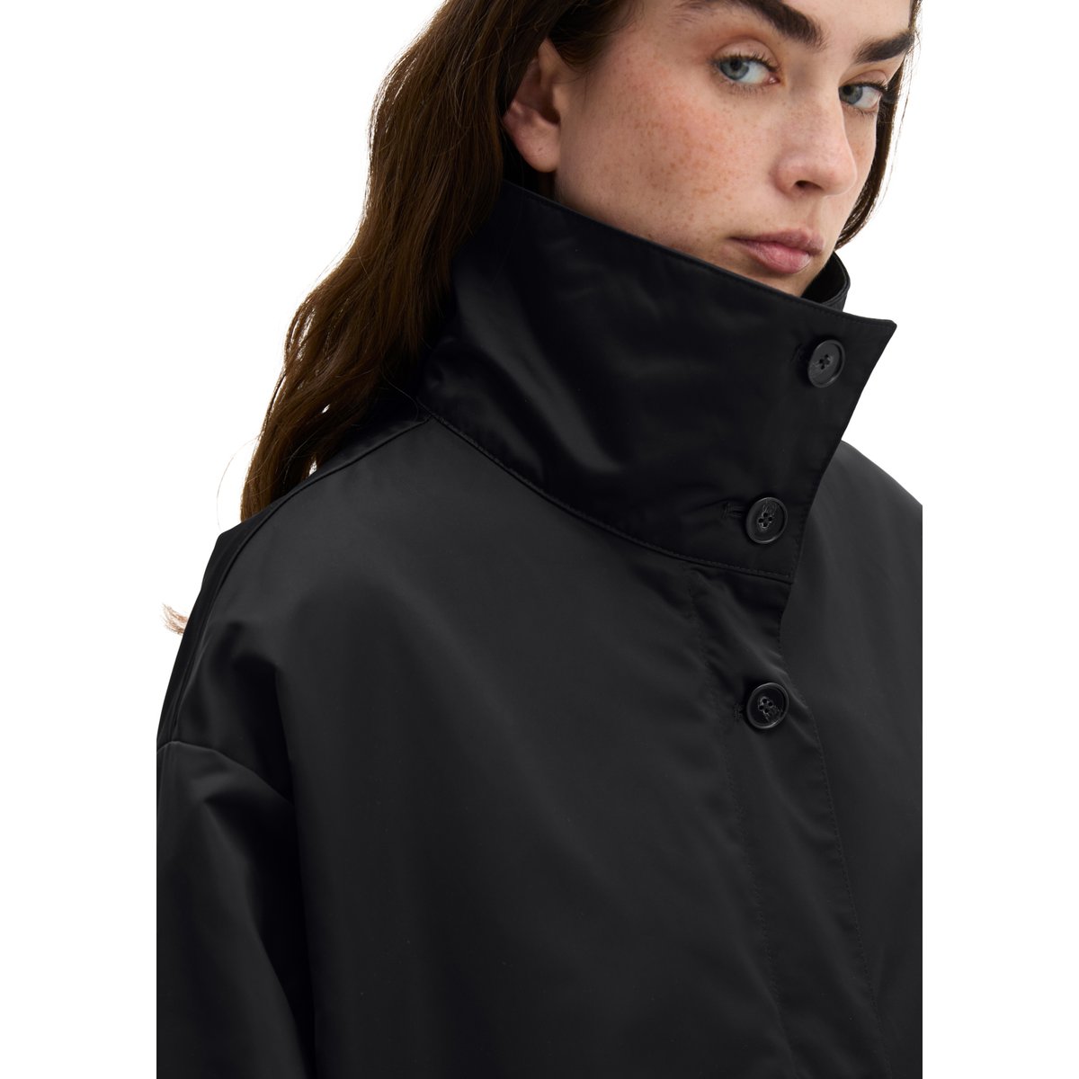 Long-Blouson loose en sergé de polyester Shiny recyclé noir, MARC O'POLO