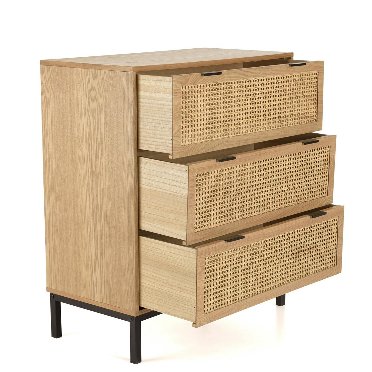 Commode 3 tiroirs cannage en rotin 80 cm PALMA bois naturel, PIER IMPORT