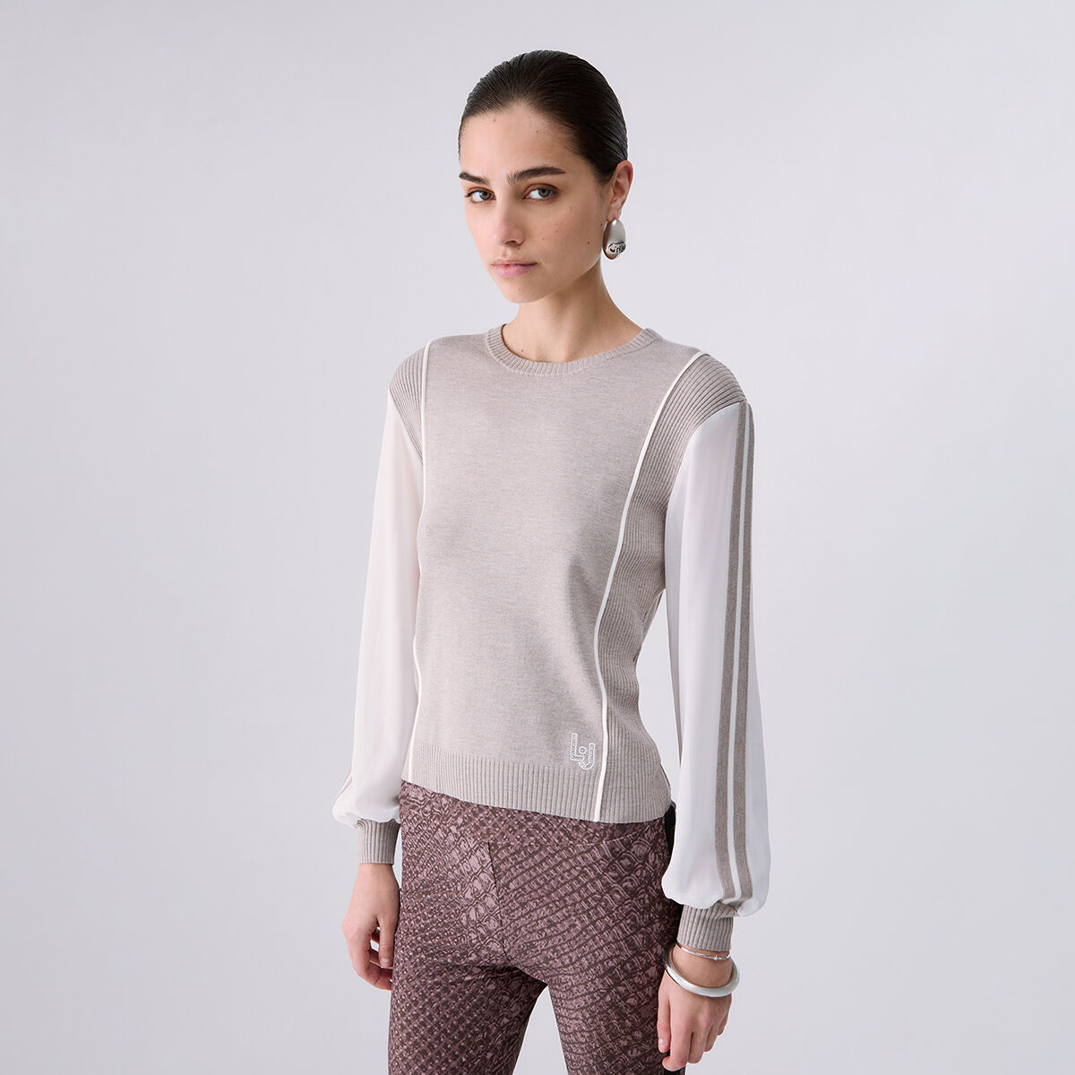Pull avec Insert en Georgette beige, LIU JO