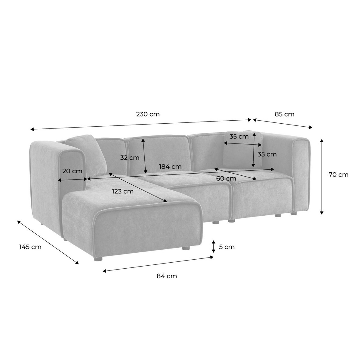 Canapé d'angle gauche 3 places tissu LESTER beige, SWEEEK