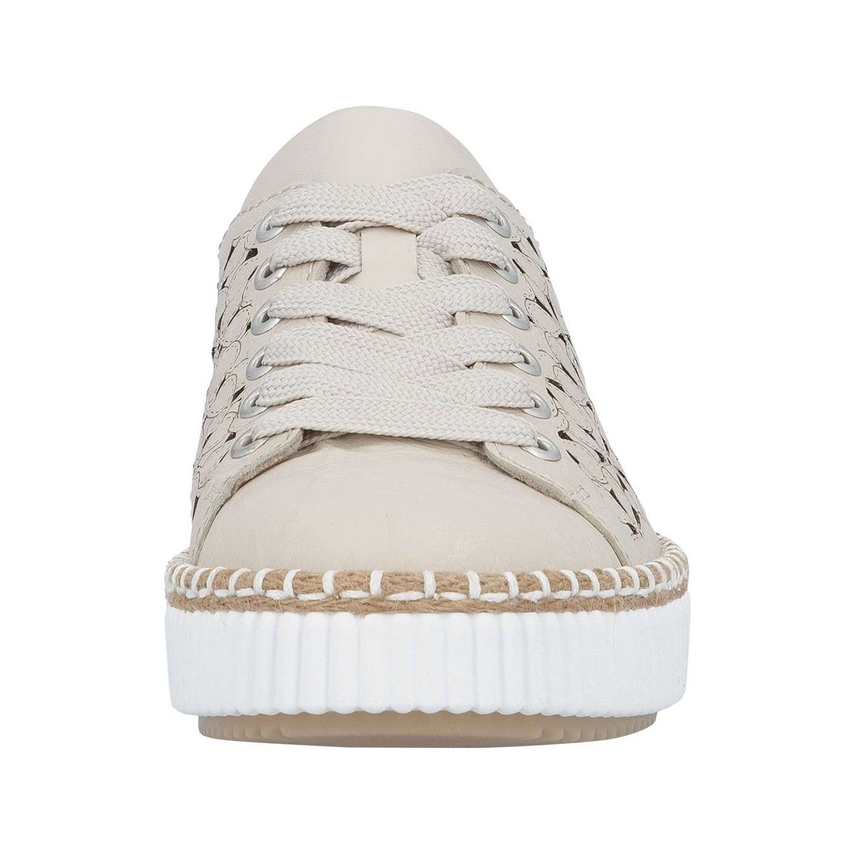 Tennis beiges en cuir à talon plat avec des lacets et des motifs fleuris beige, RIEKER