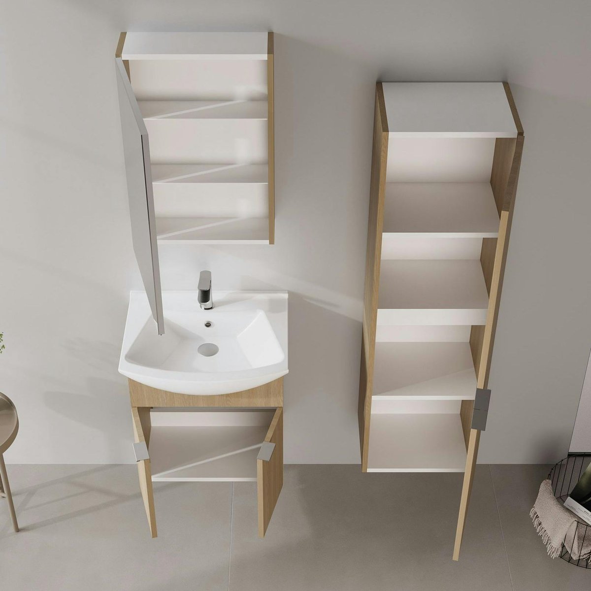 Meuble vasque suspendu 2 portes, 55 cm UMI chêne, PIER IMPORT
