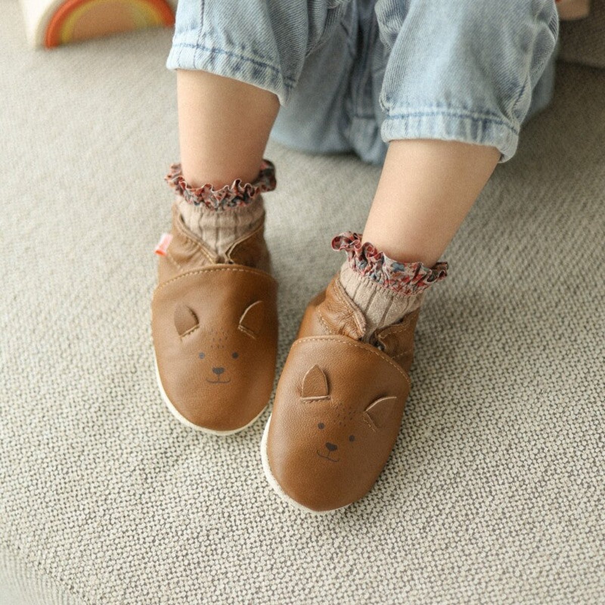 Chaussons cuir souple Lazard le renard marron, TICHOUPS