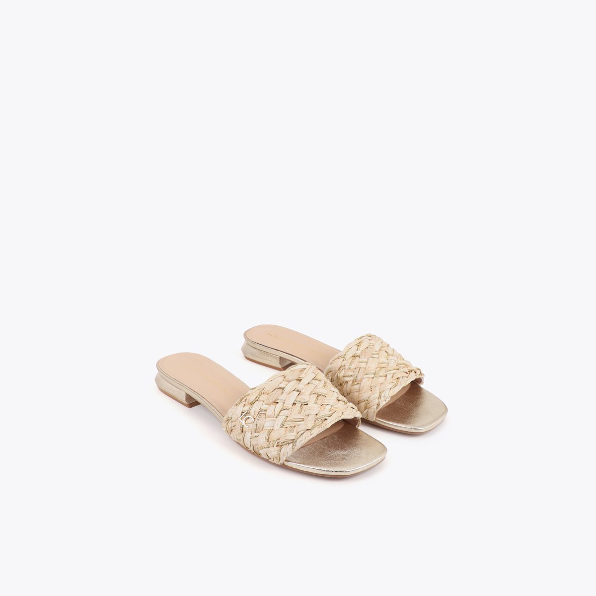 Mule plate à brides tressées en raphia et fils métallisés beige, LOLA CASADEMUNT