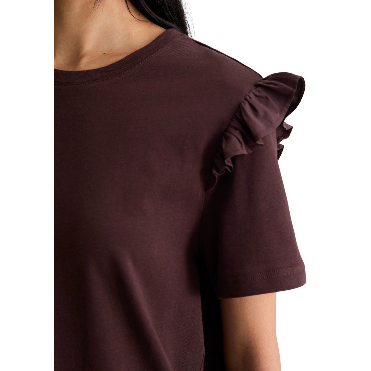T-shirt regular avec ruches popline sur les bras rouge foncé, MARC O’POLO DENIM