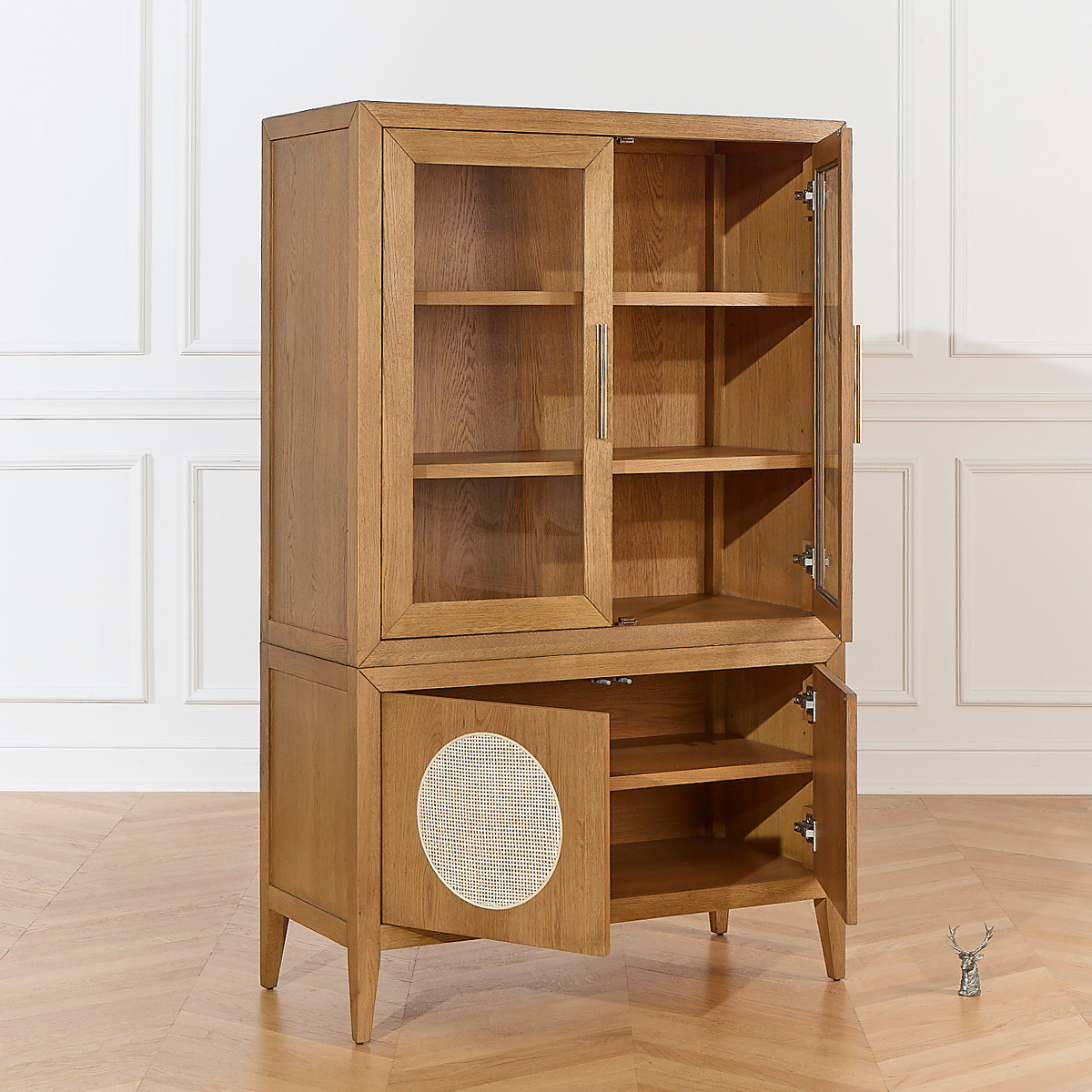 Vaisselier en chêne style contemporain, 4 portes, 3 étagères MONTANA marron, ROBIN DES BOIS