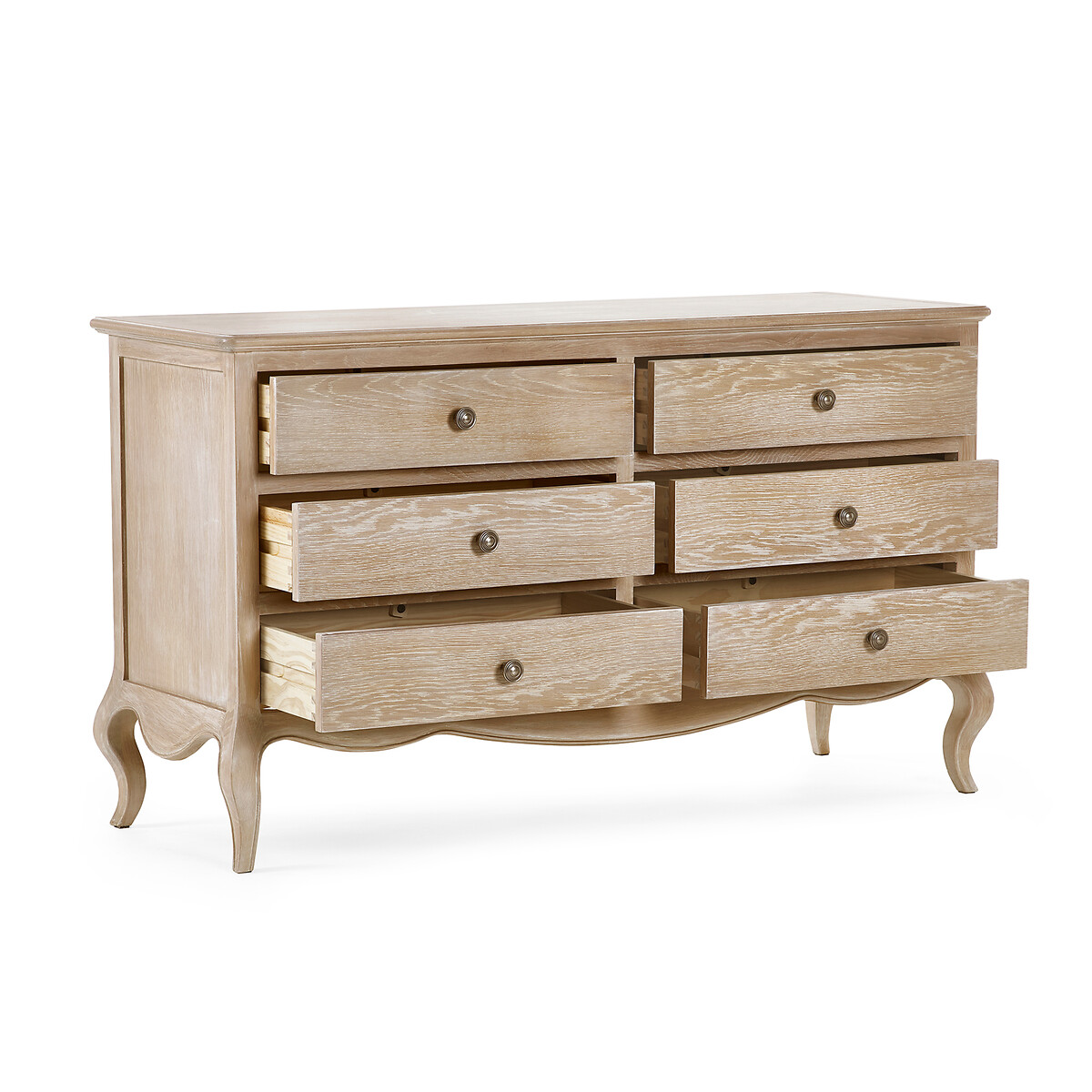 Eléa French Antique Limed Oak Wide Chest of 6 Drawers bleached oak, SO'HOME