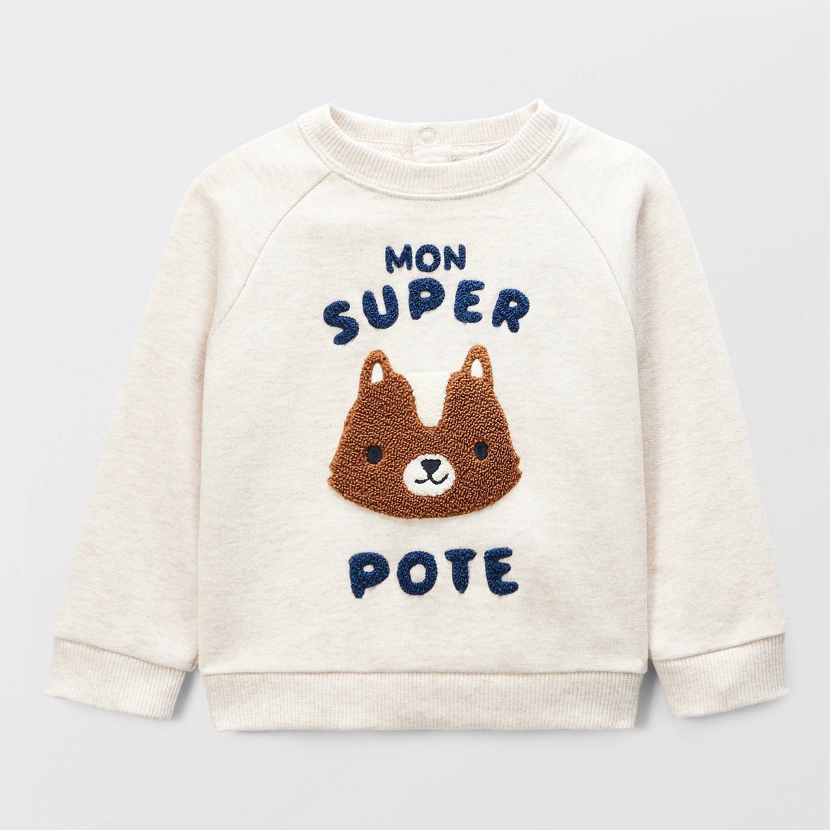 Sweat brodé en coton BIO GOTS beige melange, BOUT'CHOU