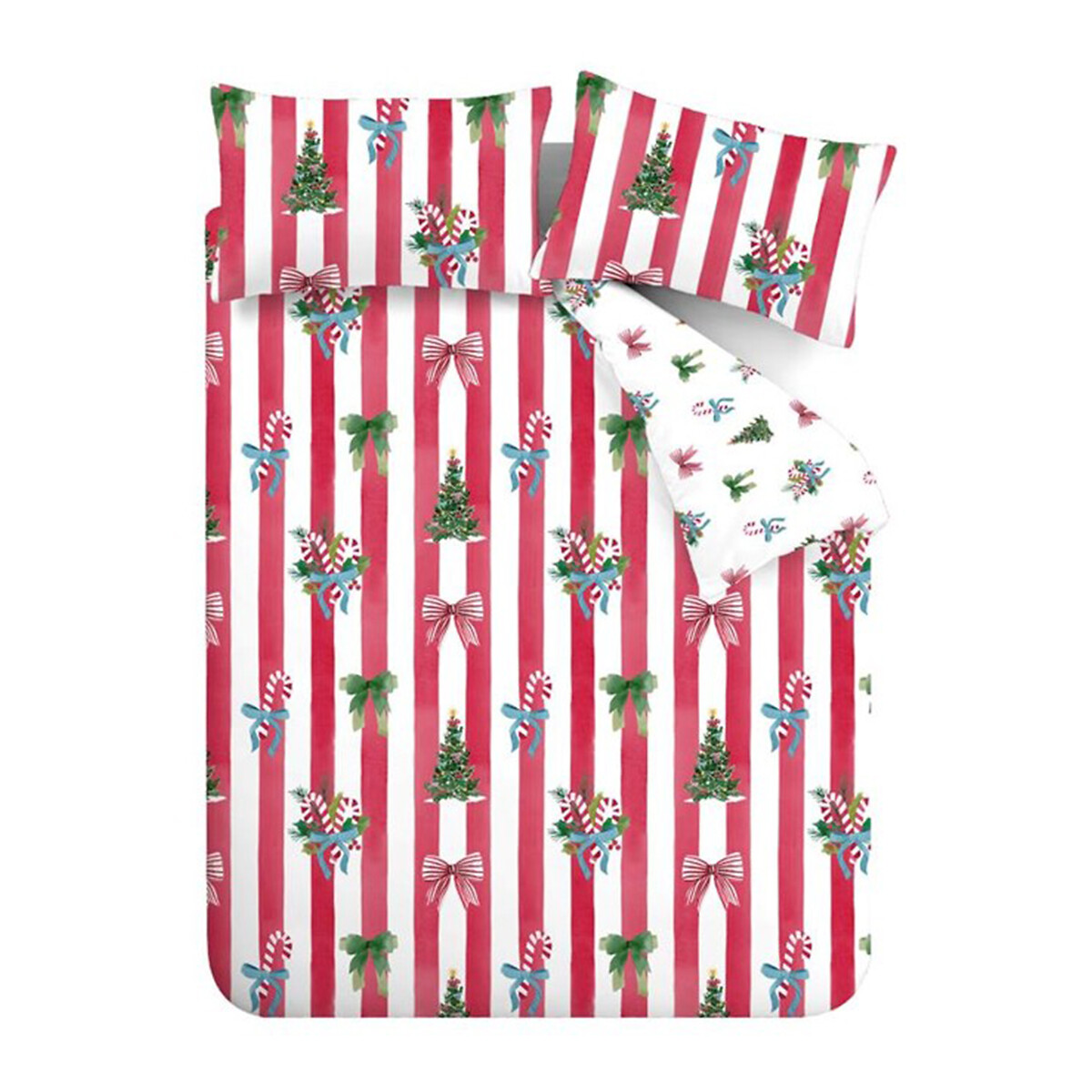 Christmas Stripe Reversible Duvet Cover and Pillowcase Set red, CATHERINE LANSFIELD
