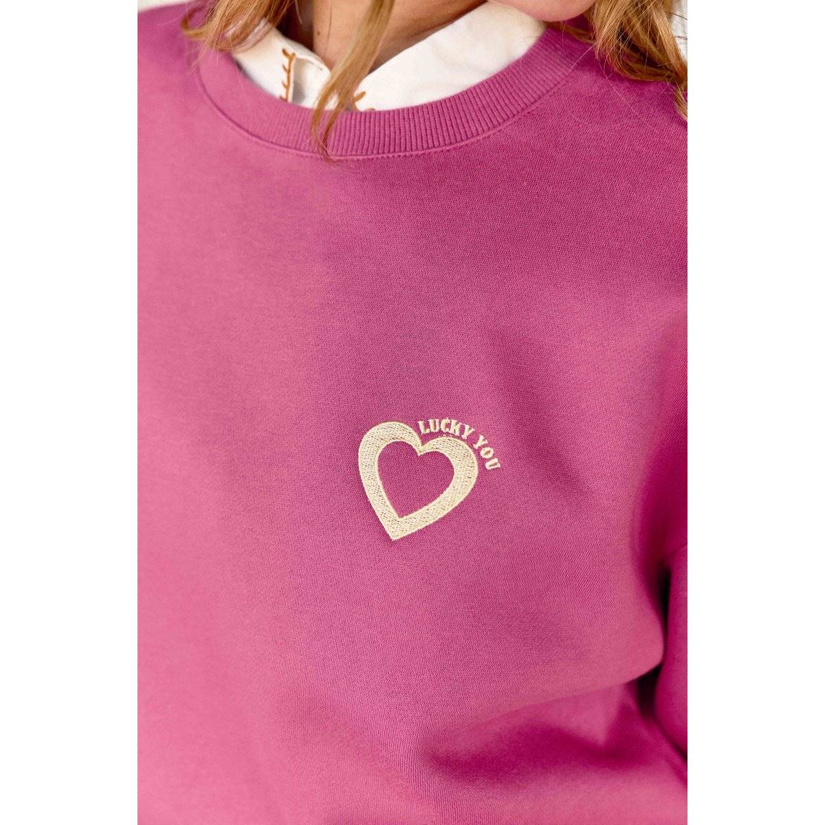 Sweat col rond imprimé broderie TUCKY 40-rose, LA PETITE ETOILE