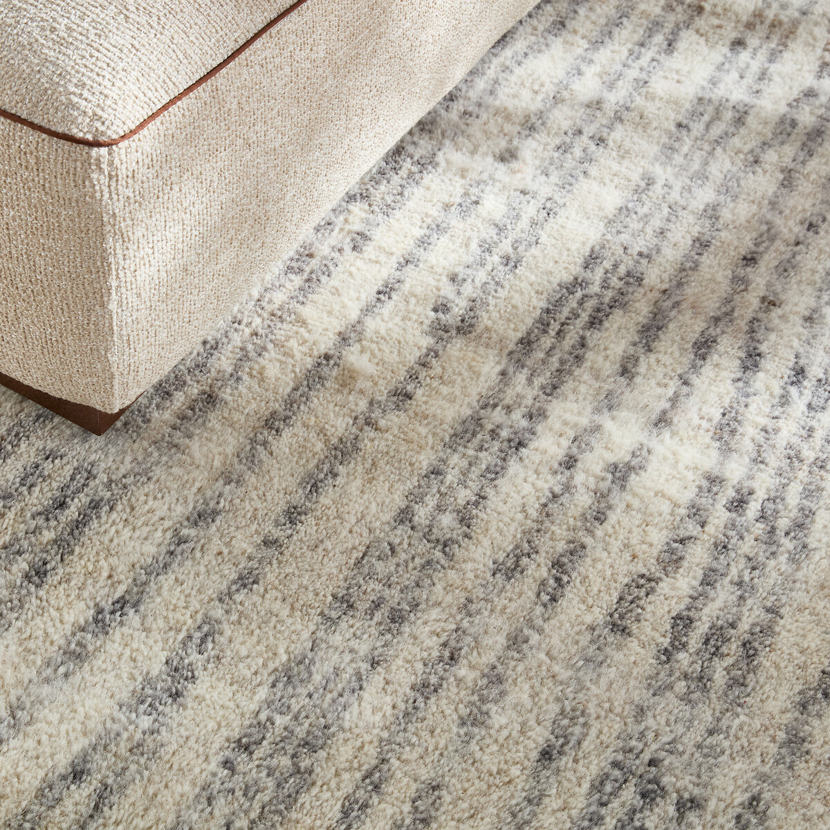 Tapis rayé tissé à la main, en pure laine, DALANA naturel/gris, AM.PM