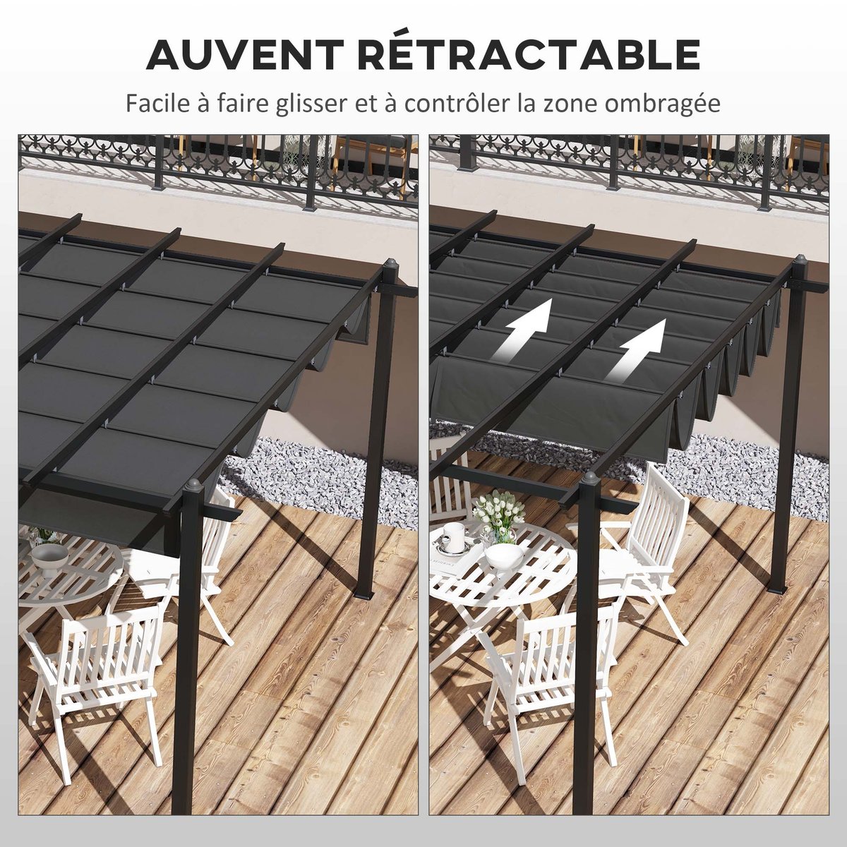Pergola Aluminium Gris foncé gris, OUTSUNNY