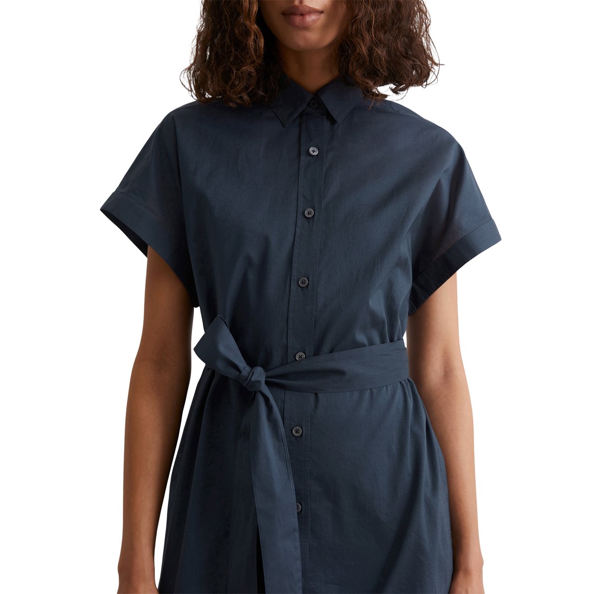 Robe chemisier relaxed en voile de coton léger bleu foncé, MARC O'POLO