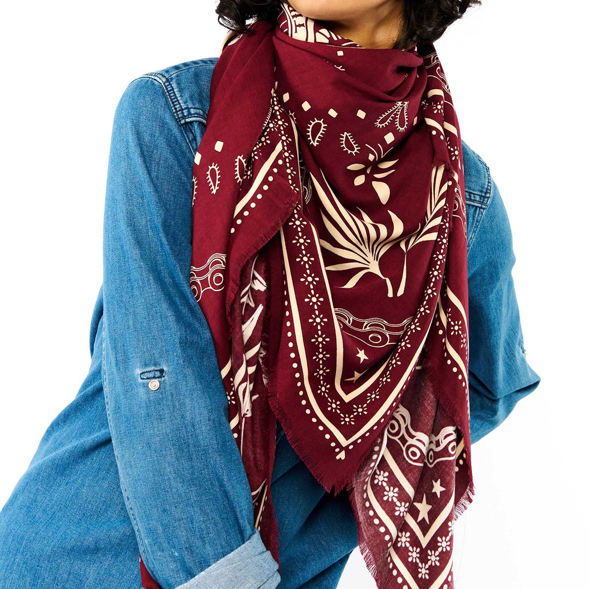 Grand foulard à motifs BANDANA bordeaux, WILD