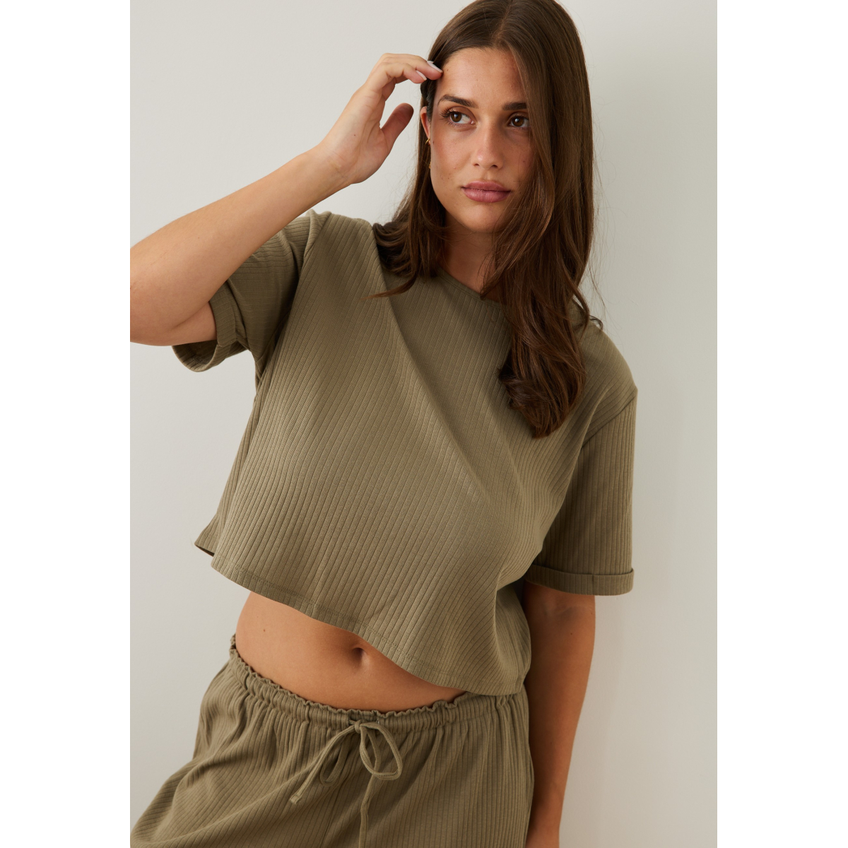 T-shirt manches courtes côtelé Elsa vert, VARIANCE