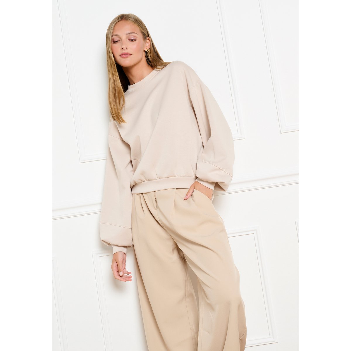 Sweat manches ballon amples beige ash, LOLALIZA