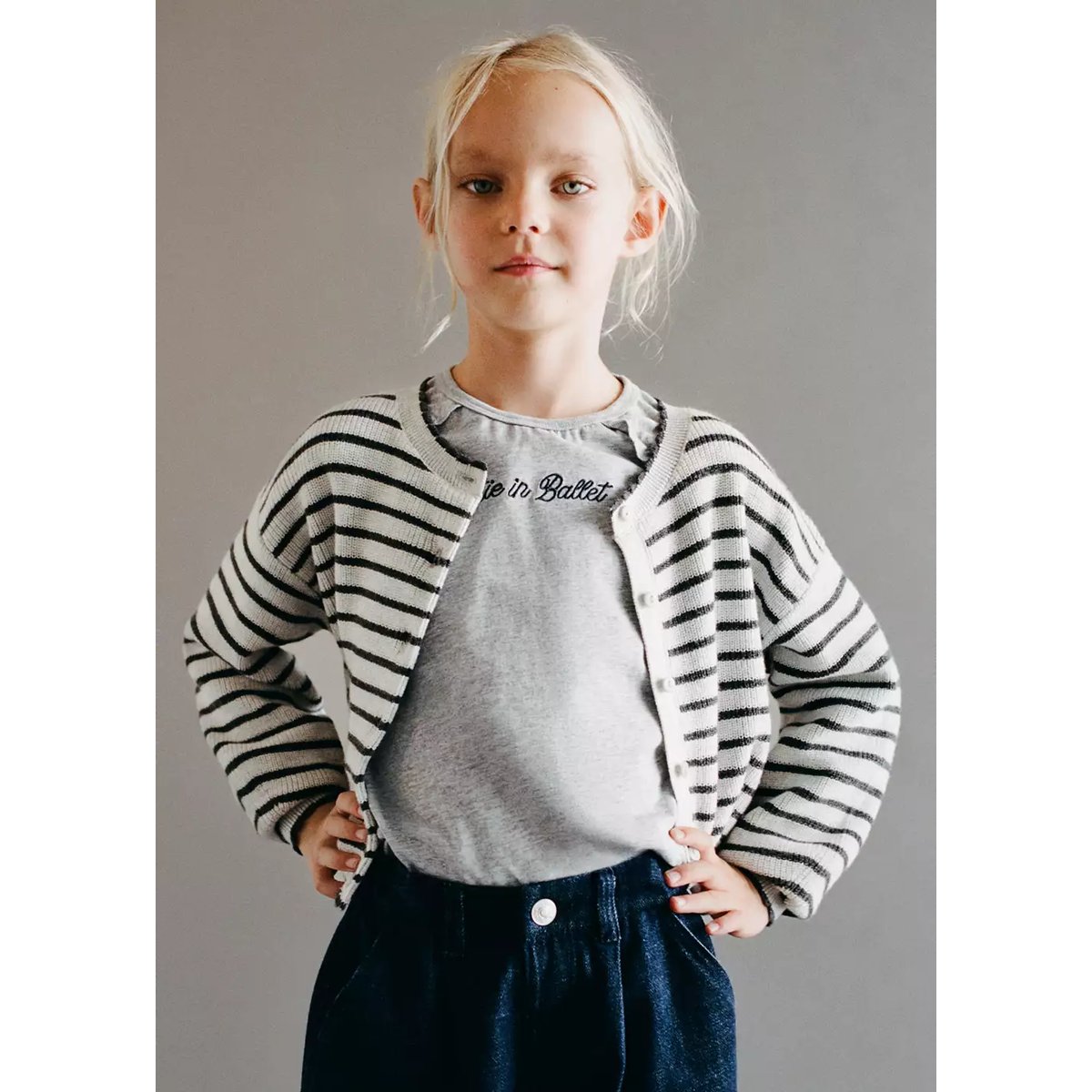 T-shirt brodé détail volanté gris chiné moyen, MANGO BABY
