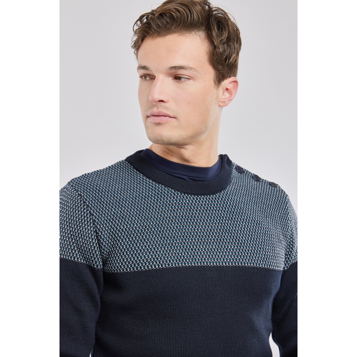 Pull marin Jacquard navire/teal/gris argent, ARMOR-LUX