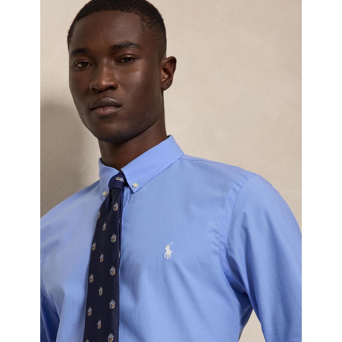 Embroidered Logo Chino Shirt in Cotton and Slim Fit sea blue, POLO RALPH LAUREN