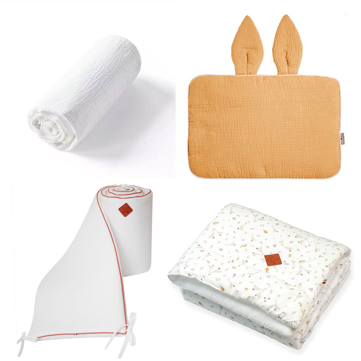 Set pour lit bébé, tour de lit, couverture, drap et coussin SIDONIA sidonia, beige, écru, blanc, SEVIRA KIDS