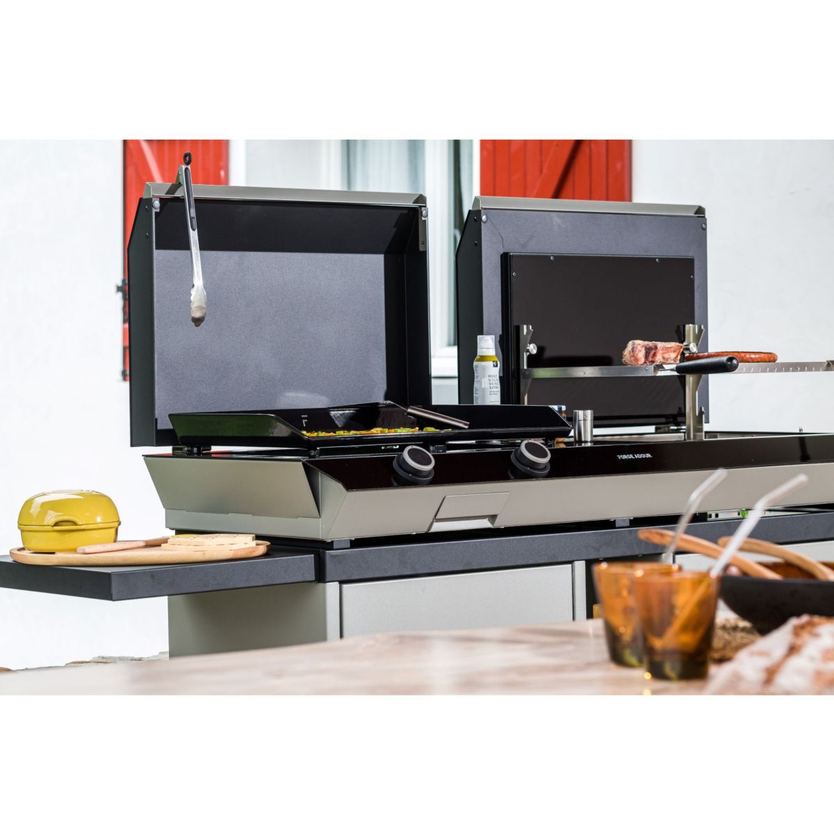 Chariot Plancha Combi G NG 2 tablettes rabattables 2portes coulissantes inox, FORGE ADOUR
