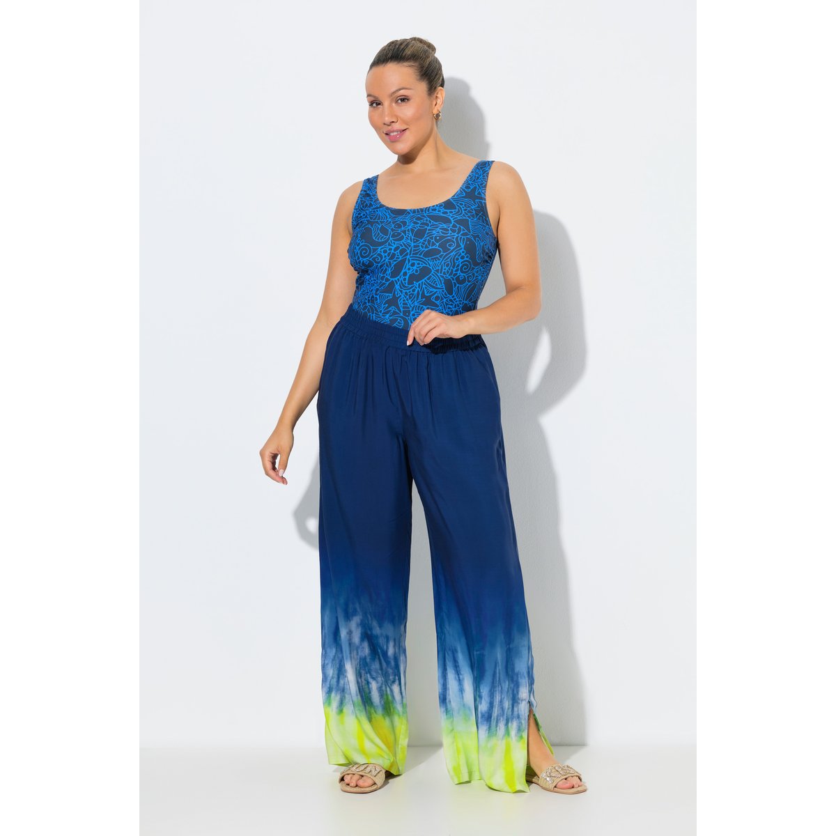 Pantalon palazzo à imprimé Batik bleu asphalte, ULLA POPKEN