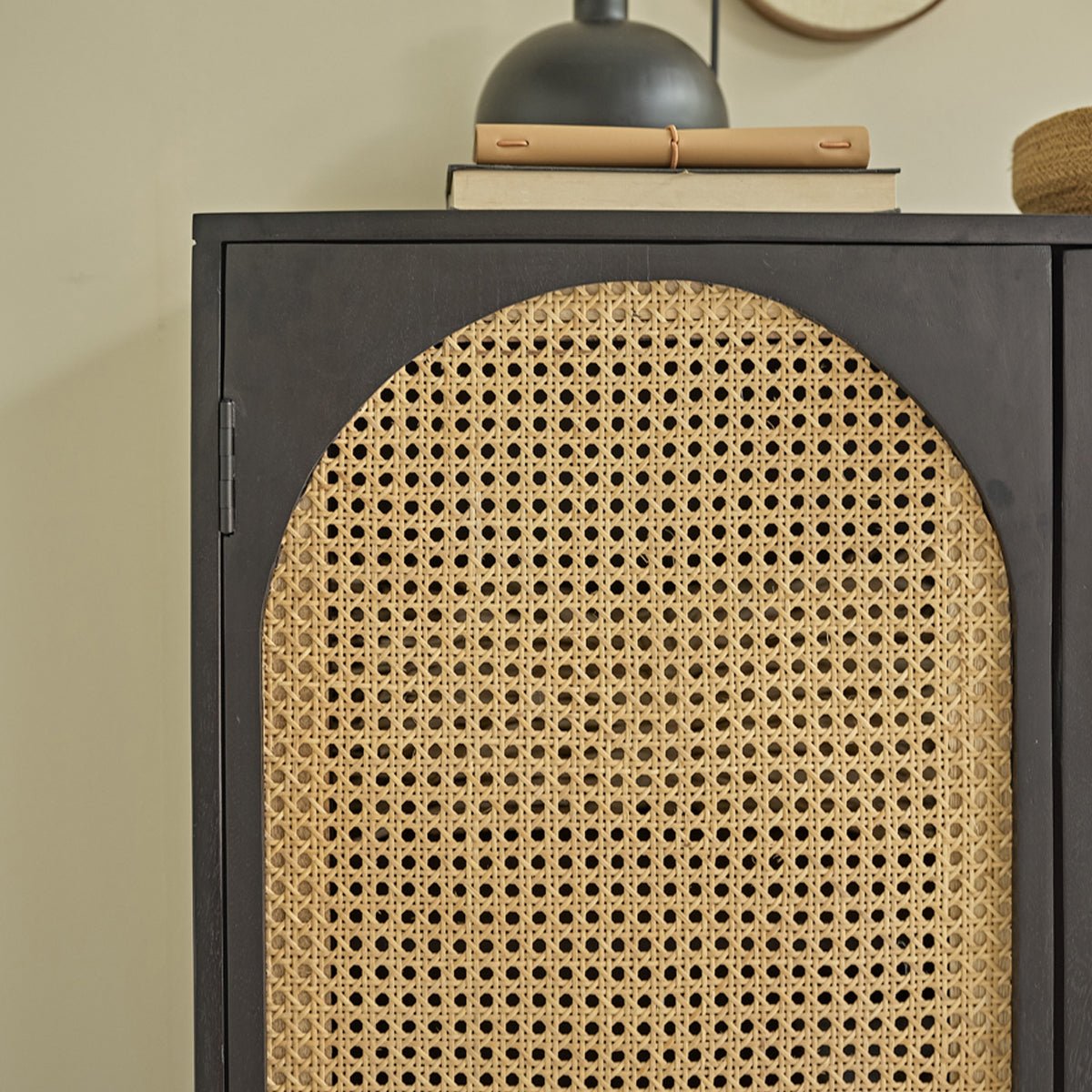Armoire 2 portes en bois massif et cannage ZULMA noir, BERAH GETAH