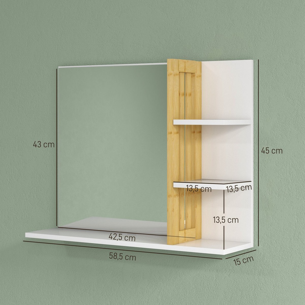 Miroir de salle de bains Bambou Blanc blanc, HOMCOM