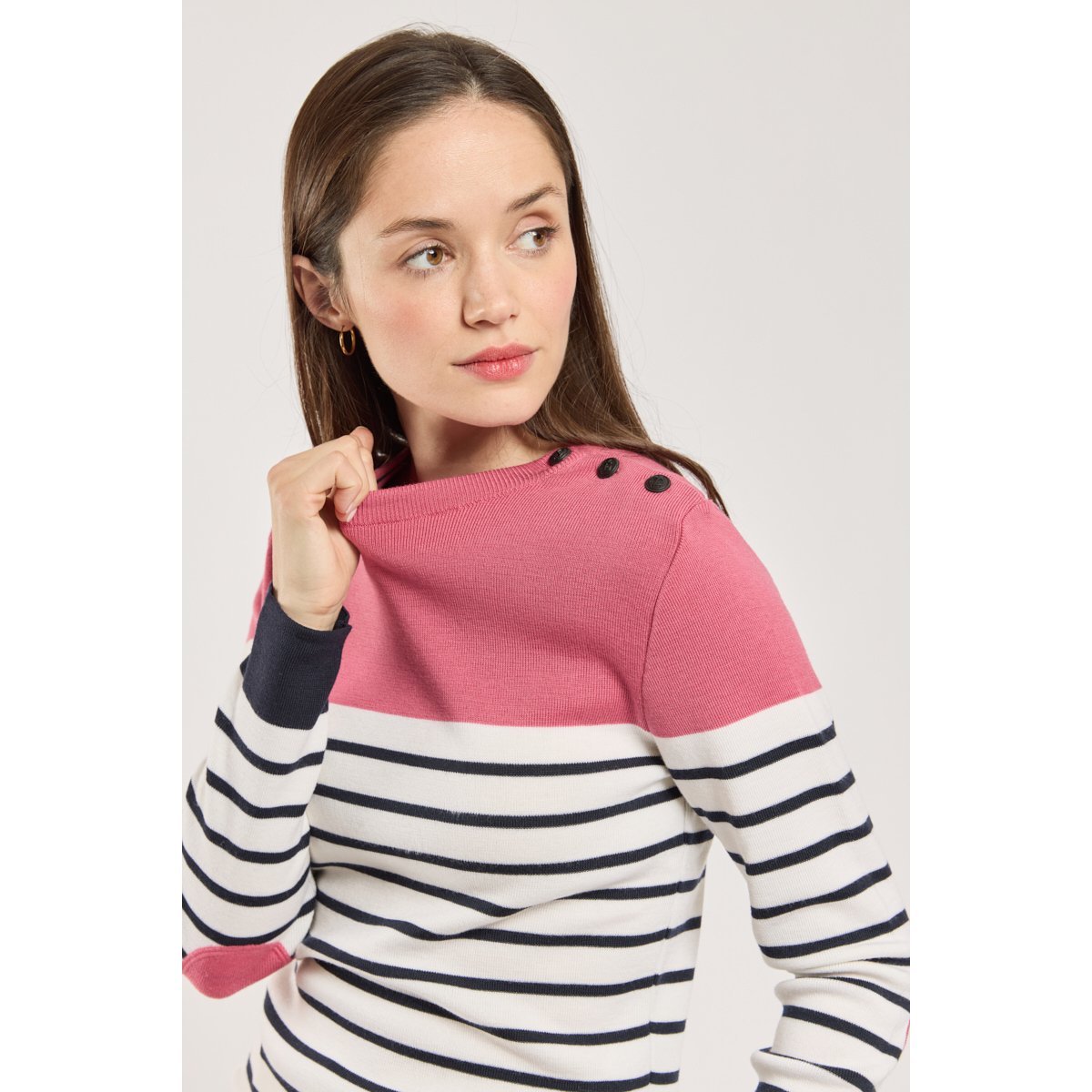 Pull marin avec coudières - laine rich navy/nature/framboise, ARMOR-LUX