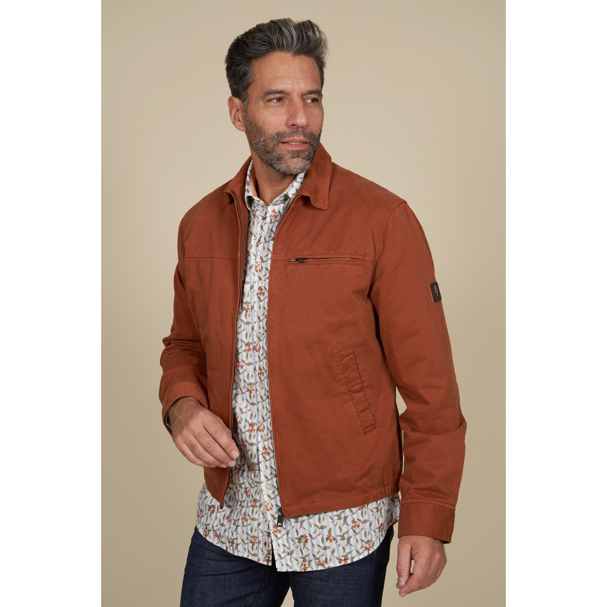 Veste unie gabardine lavée caramel, MCS