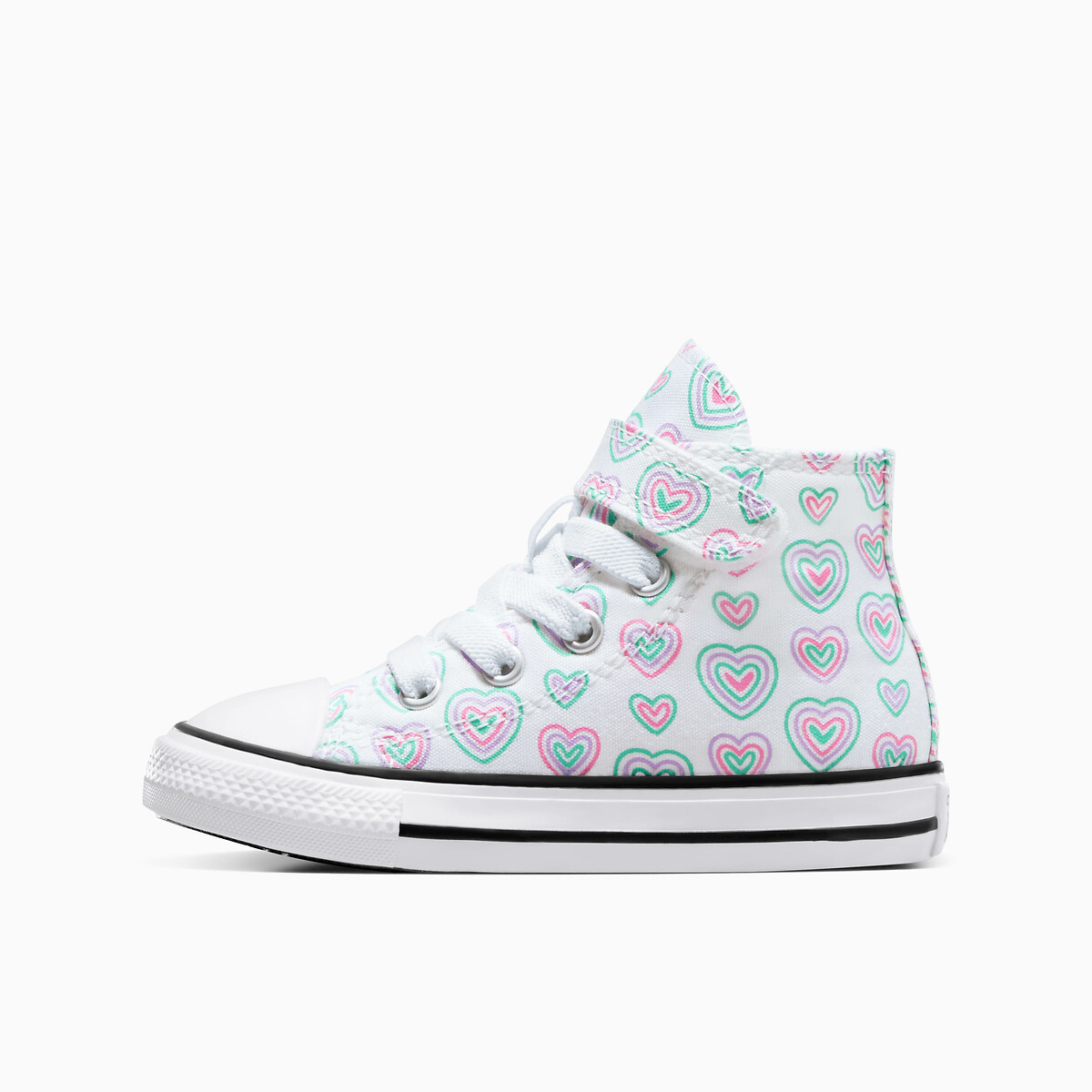 Kids' All Star 1V Hi Happy Hearts High Top Trainers heart print, CONVERSE