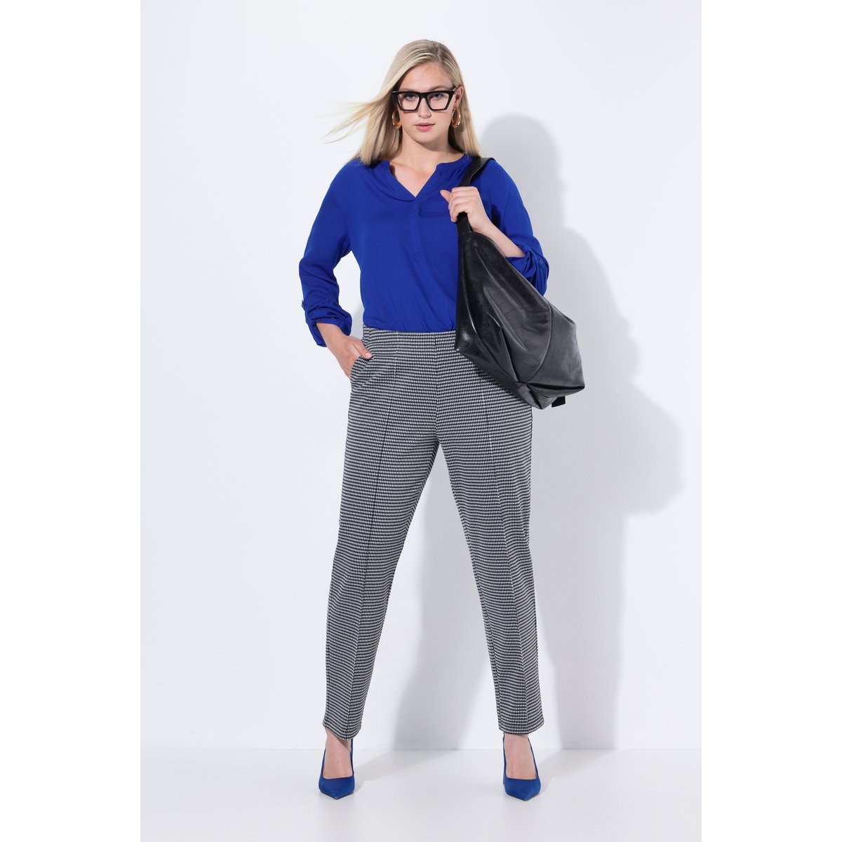 Pantalon jacquard à taille élastique noir, ULLA POPKEN