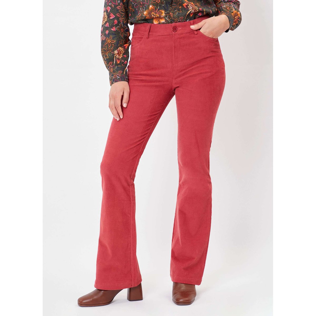 Pantalon velours coupe flare LULU rouge framboise, PRINCESSE NOMADE