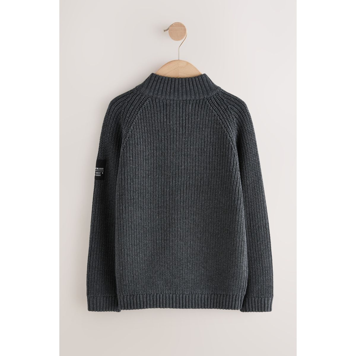 Pull en maille col zippé style militaire gris anthracite, NEXT